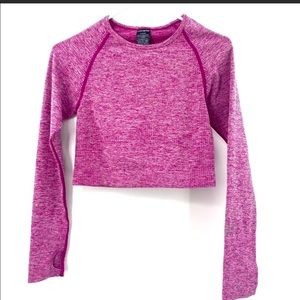 Victorias Secret PINK Active Crop Seamless Top L Long Sleeve Fushia Stretchy
